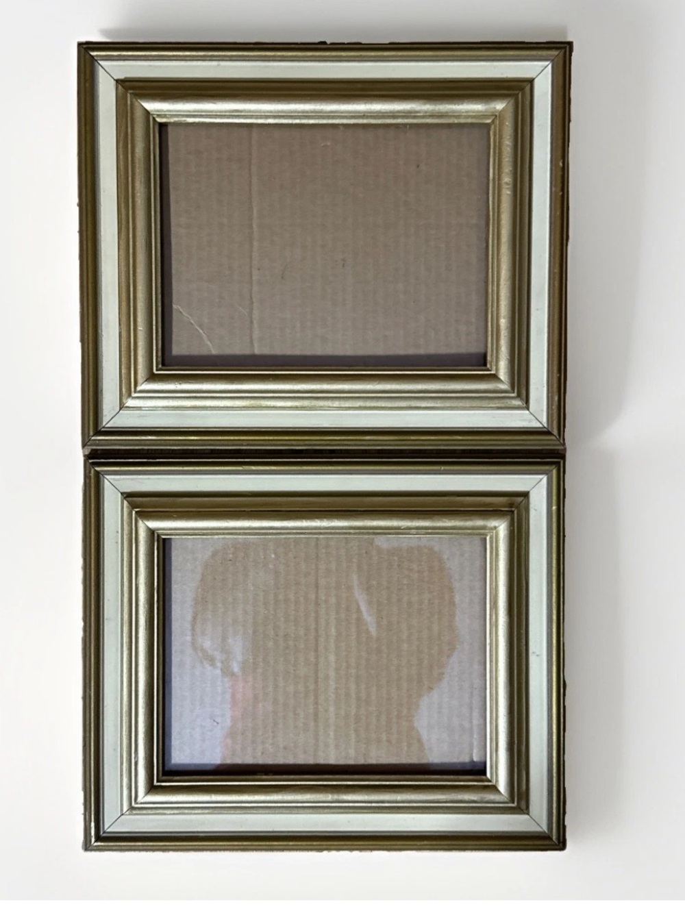 PAIR OF VINTAGE SOLID WOOD GOLD CREAM TRIM PICTURE FRAMES FITS 6X8 OVERALL 7X9